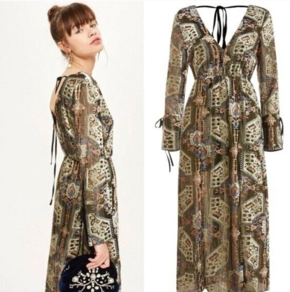 TOPSHOP Women 70s Style Side Slits Midi Dress